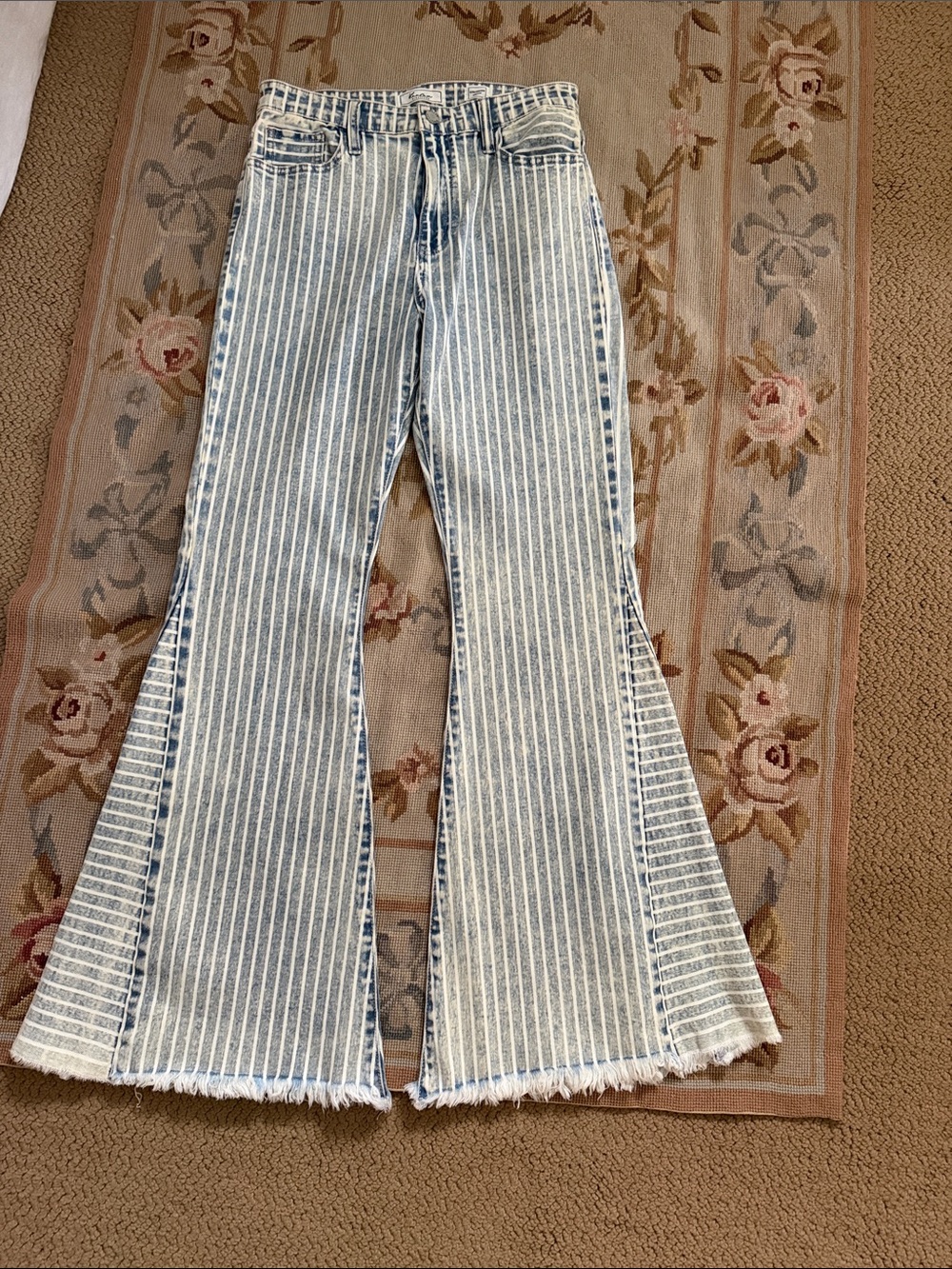 KanCan Light Blue & White Striped Flare Jeans